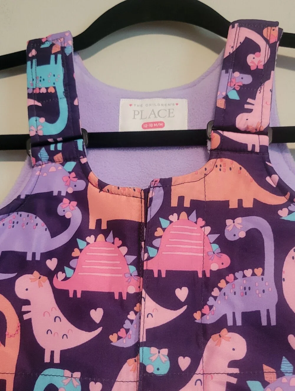 New The Children's Place Girls' Dino Print Snow Bibs Size 12-18 Months